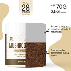 GANOHERB Mushroom Coffee Instant Powder, Medium Roast Arabica Coffee with Lion’s Mane, Chaga, Turkey Tail, Reishi, Maitake, Cordyceps for Focus & Energy, 28 Servings