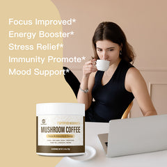 GANOHERB Mushroom Coffee Instant Powder, Medium Roast Arabica Coffee with Lion’s Mane, Chaga, Turkey Tail, Reishi, Maitake, Cordyceps for Focus & Energy, 28 Servings