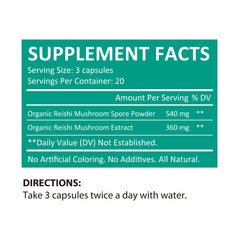 Organic Reishi Mushroom Spore Plus Capsules (60 Veggie Capsules)